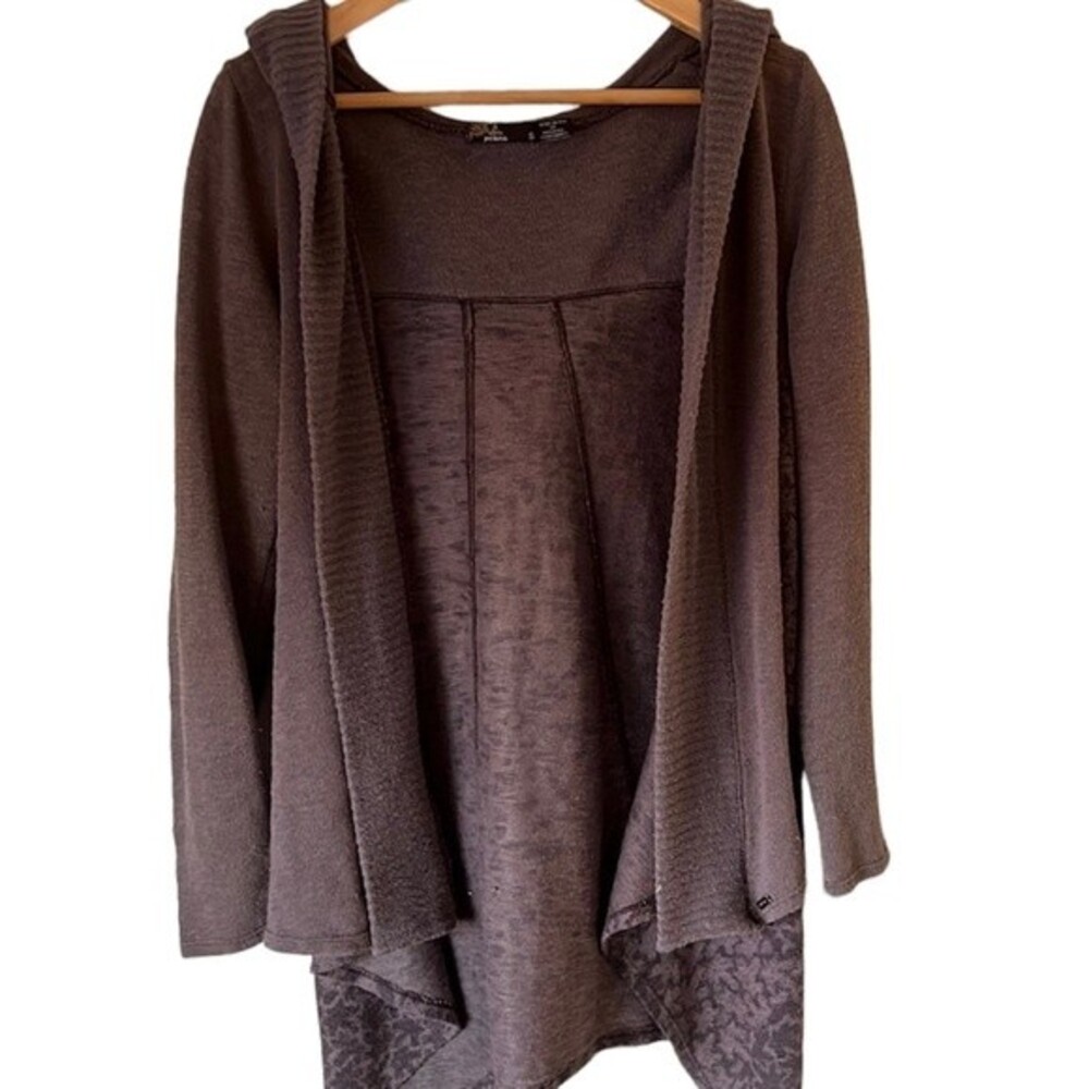 prAna Open Front Cardigan Sweater Wrap Hooded Waterfall brown purple size Small